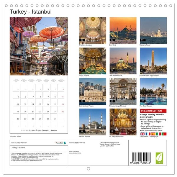 Produktbild: Turkey - Istanbul (Wall Calendar 2026 12 &times; 12 Inch) CALVENDO 12 Month Wall Calendar