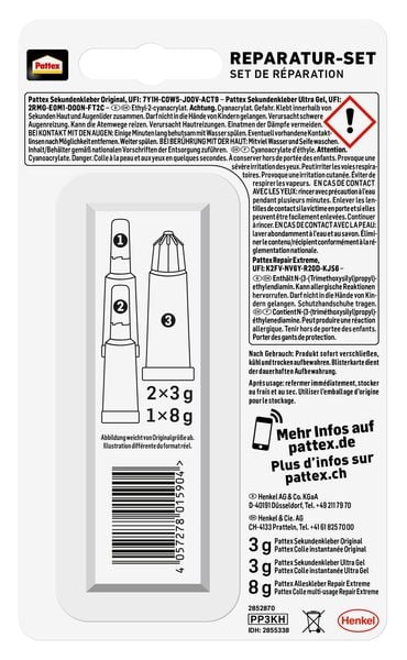 Produktbild: Pattex Reparatur-Set: Sekundenkleber Fl&uuml;ssig, Sekundenkleber Ultra Gel, Repair Extreme