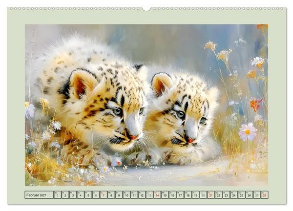 Produktbild: Schneeleoparden. Babys in der leuchtenden Natur (hochwertiger Premium Wandkalender 2027 DIN A2 quer), Kunstdruck in Hochglanz