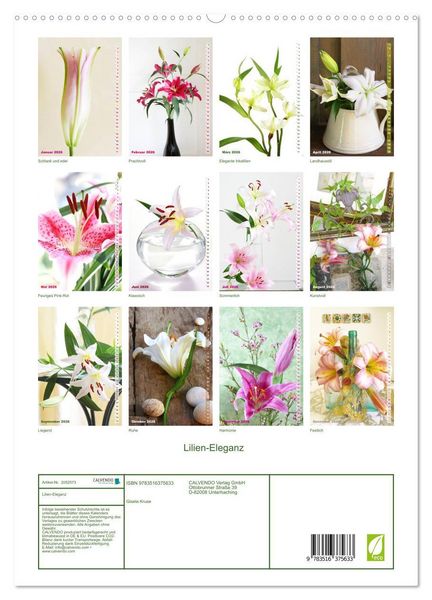 Produktbild: Lilien-Eleganz (hochwertiger Premium Wandkalender 2026 DIN A2 hoch), Kunstdruck in Hochglanz
