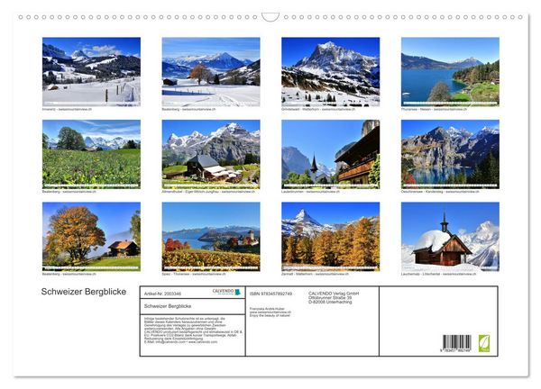 Produktbild: Schweizer Bergblicke (Wandkalender 2026 DIN A2 quer), CALVENDO Monatskalender