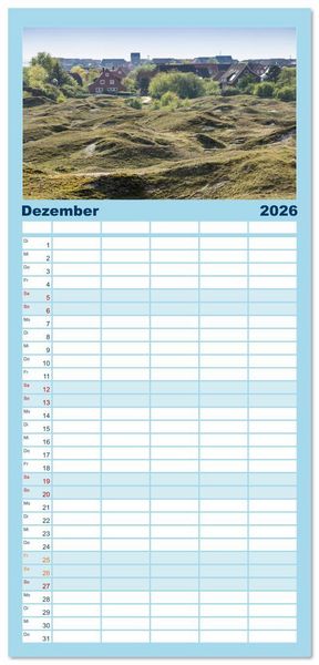 Produktbild: Familienplaner 2026 - Ostfriesische Inseln - Borkum, Norderney, Juist, Baltrum, Langeoog, Spiekeroog, Wangerooge mit 5 Spalten (Wandkalender, 21 x 45 cm) CALVENDO
