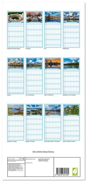Produktbild: Familienplaner 2026 - Die sch&ouml;ne blaue Donau mit 5 Spalten (Wandkalender, 21 x 45 cm) CALVENDO