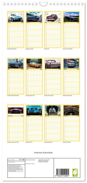 Produktbild: Familienplaner 2026 - American Automobile mit 5 Spalten (Wandkalender, 21 x 45 cm) CALVENDO
