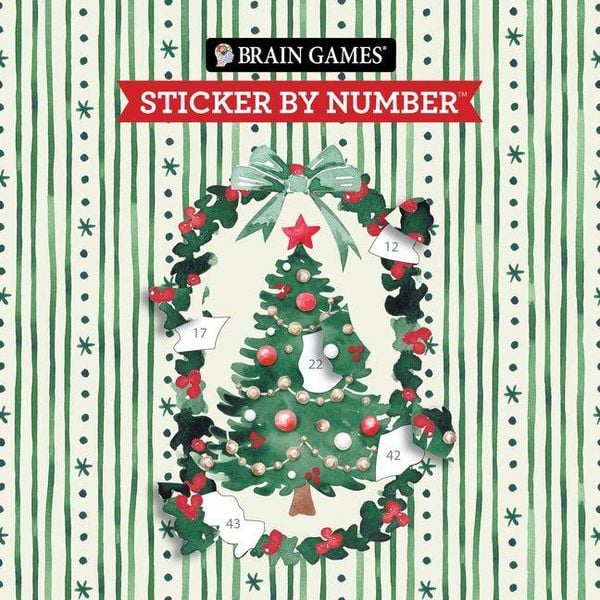 Produktbild: Brain Games - Sticker by Number Compact Edition: O Christmas Tree 7x7 Inches Classic Watercolor Art Christmas Stocking Stuffer, Travel Size Activity Book for Adults & Kids 7+