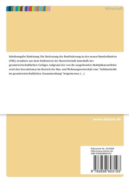 Produktbild: Rentabilit&auml;tswirkungen der Bauf&ouml;rderung in den neuen Bundesl&auml;ndern
