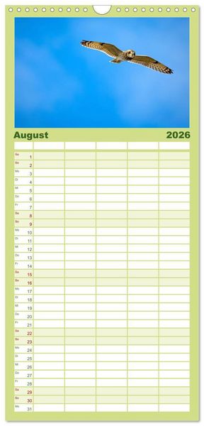 Produktbild: Familienplaner 2026 - Eulen - Wachsame und geheimnisvolle Augen mit 5 Spalten (Wandkalender, 21 x 45 cm) CALVENDO
