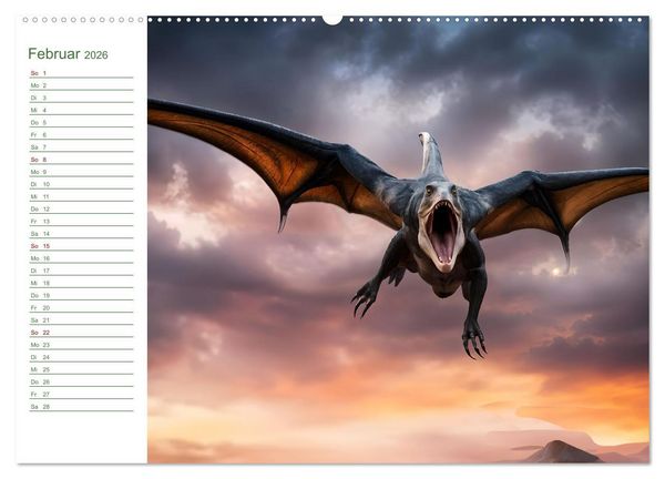Produktbild: KI Dinosaurier - Herrscher der L&uuml;fte, Land und Meer (hochwertiger Premium Wandkalender 2026 DIN A2 quer), Kunstdruck in Hochglanz