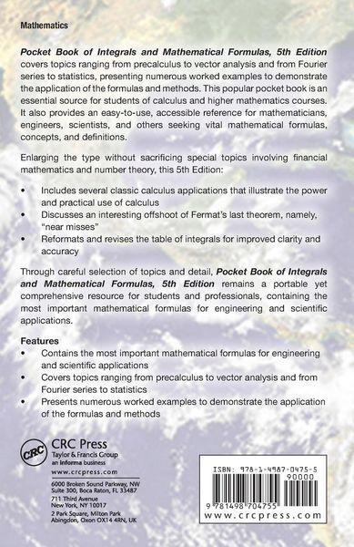 Produktbild: Pocket Book of Integrals and Mathematical Formulas