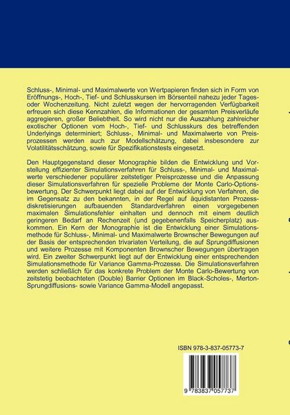 Produktbild: Simulation von Schluss-, Minimal- und Maximalwerten spezieller Preisprozesse mit Anwendungen in der Optionsbewertung