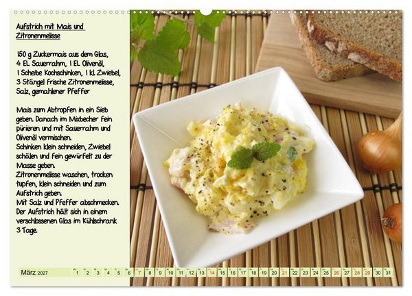 Produktbild: Leckere Aufstriche - Ein Kalender mit Rezepten (Wandkalender 2027 DIN A2 quer), CALVENDO Monatskalender