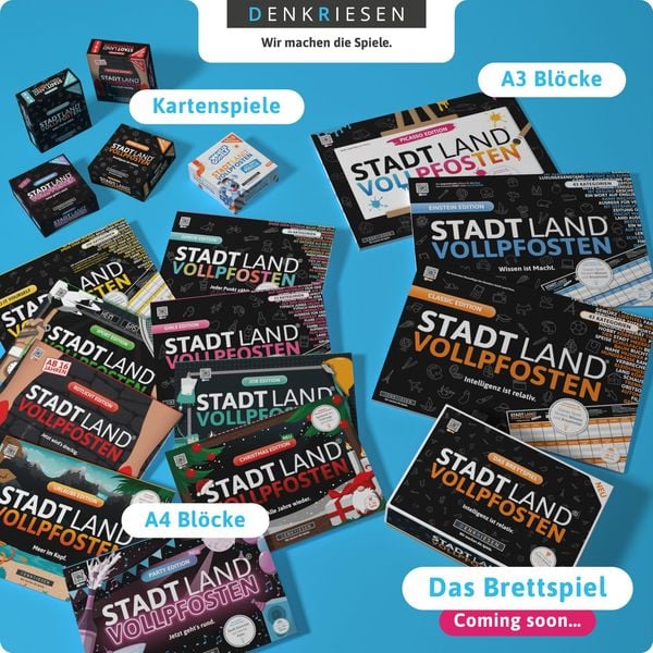 Denkriesen - Stadt Land Vollpfosten® - Party Edition - "jetzt Geht's Rund."