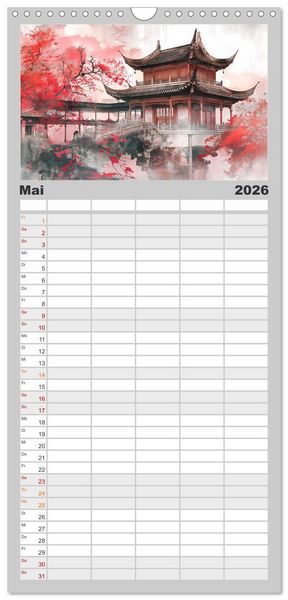 Produktbild: Familienplaner 2026 - Die Essenz von China - Chinesische Landschaften und Symbole in Harmonie mit 5 Spalten (Wandkalender, 21 x 45 cm) CALVENDO