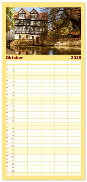 Produktbild: Familienplaner 2026 - Romantisches Erfurt - Reise durch das sch&ouml;ne Th&uuml;ringen mit 5 Spalten (Wandkalender, 21 x 45 cm) CALVENDO