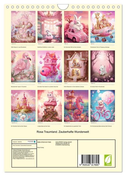 Produktbild: Rosa Traumland. Zauberhafte Wunderwelt (Wandkalender 2026 DIN A4 hoch), CALVENDO Monatskalender