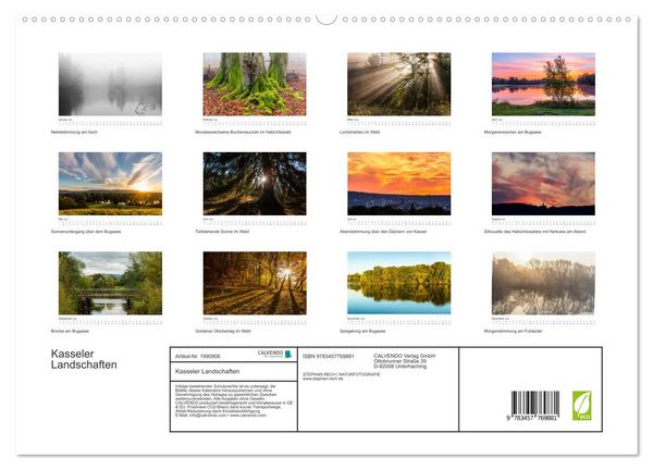 Produktbild: Kasseler Landschaften (hochwertiger Premium Wandkalender 2026 DIN A2 quer), Kunstdruck in Hochglanz