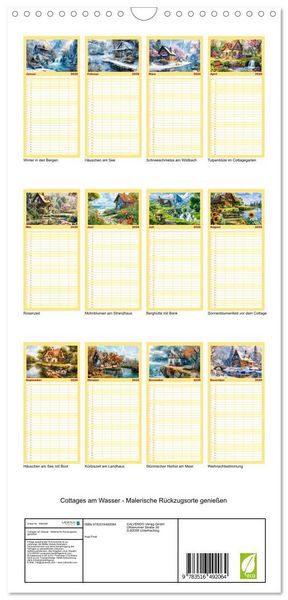 Produktbild: Familienplaner 2026 - Cottages am Wasser - Malerische R&uuml;ckzugsorte genie&szlig;en mit 5 Spalten (Wandkalender, 21 x 45 cm) CALVENDO