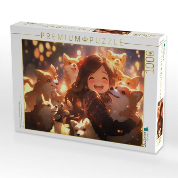 Produktbild: CALVENDO Puzzle Manga Illustration - M&auml;dchen mit Hunde Welpen | 1000 Teile Lege-Gr&ouml;&szlig;e 64x48cm Foto-Puzzle f&uuml;r gl&uuml;ckliche Stunden