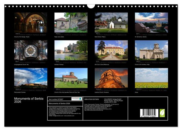 Produktbild: Monuments of Serbia 2026 (Wall Calendar 2026 DIN A3 landscape), CALVENDO 12 Month Wall Calendar