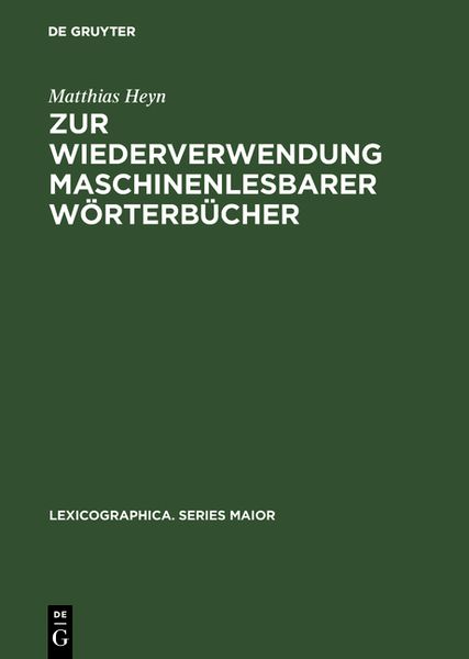 Produktbild: Zur Wiederverwendung maschinenlesbarer W&ouml;rterb&uuml;cher