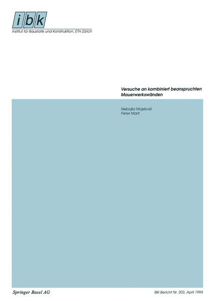 Produktbild: Versuche an kombiniert beanspruchten Mauerwerksw&auml;nden