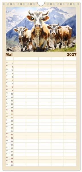 Produktbild: Familienplaner 2027 - Die Magie der Bergwelt mit 5 Spalten (Wandkalender, 21 x 45 cm) CALVENDO
