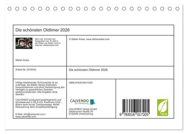 Produktbild: Die sch&ouml;nsten Oldtimer 2026 (Tischkalender 2026 DIN A5 quer), CALVENDO Monatskalender