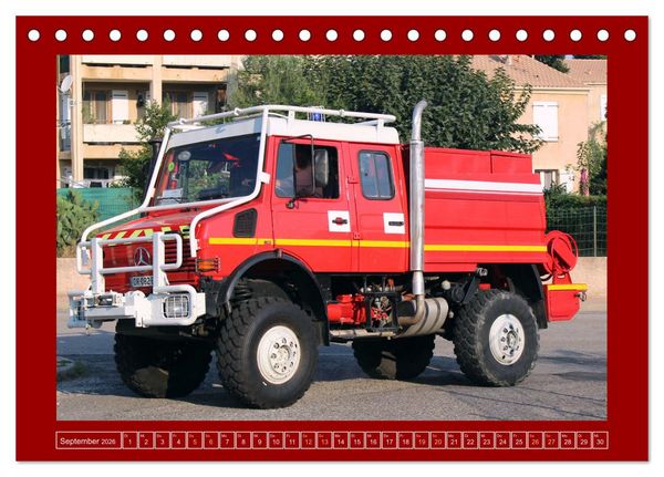 Produktbild: Unimog bei der Feuerwehr (Tischkalender 2026 DIN A5 quer), CALVENDO Monatskalender