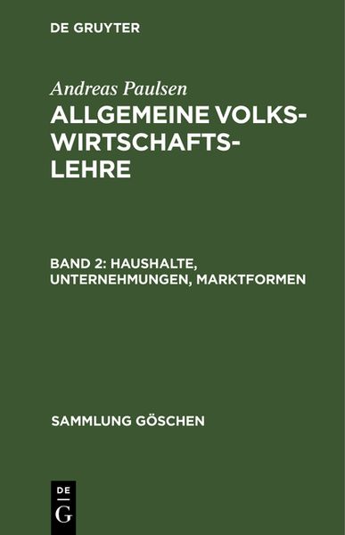 Produktbild: Haushalte, Unternehmungen, Marktformen