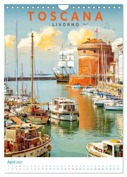 Produktbild: Toskana - Old School Poster Style (Wandkalender 2027 DIN A4 hoch), CALVENDO Monatskalender