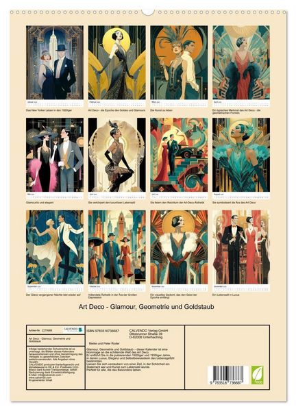 Produktbild: Art Deco - Glamour, Geometrie und Goldstaub (hochwertiger Premium Wandkalender 2026 DIN A2 hoch), Kunstdruck in Hochglanz