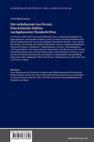Produktbild: Der unbekannte Leo Perutz. Eine kritische Edition nachgelassener Handschriften