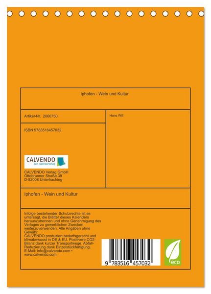 Produktbild: Iphofen - Wein und Kultur (Tischkalender 2026 DIN A5 hoch), CALVENDO Monatskalender