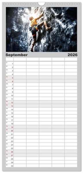 Produktbild: Familienplaner 2026 - Klettern - die H&ouml;henangst &uuml;berwinden mit 5 Spalten (Wandkalender, 21 x 45 cm) CALVENDO