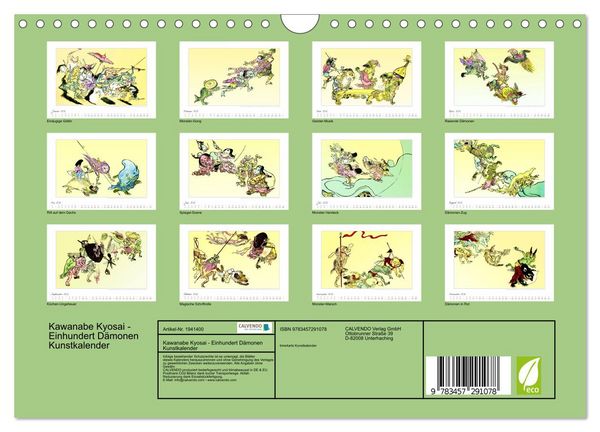 Produktbild: Kawanabe Kyosai - Einhundert D&auml;monen Kunstkalender (Wandkalender 2026 DIN A4 quer), CALVENDO Monatskalender