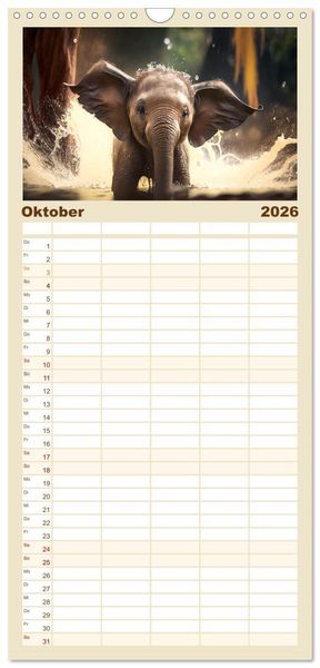 Produktbild: Familienplaner 2026 - Tierkinder beim Baden mit 5 Spalten (Wandkalender, 21 x 45 cm) CALVENDO