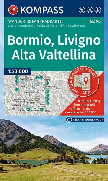Produktbild: KOMPASS Wanderkarte 96 Bormio, Livigno, Alta Valtellina 1:50.000
