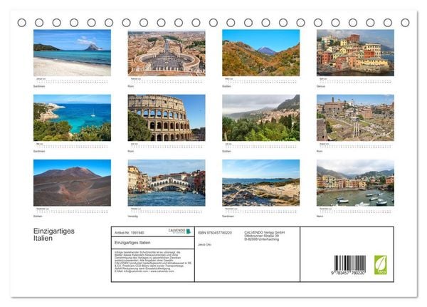 Produktbild: Einzigartiges Italien (Tischkalender 2026 DIN A5 quer), CALVENDO Monatskalender