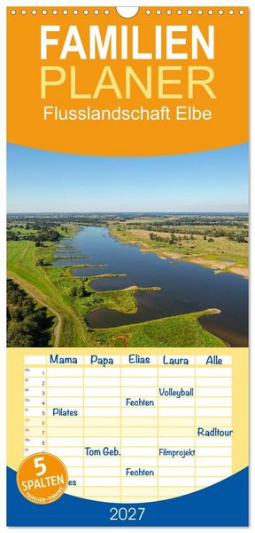 Produktbild: Familienplaner 2027 - Flusslandschaft Elbe mit 5 Spalten (Wandkalender, 21 x 45 cm) CALVENDO