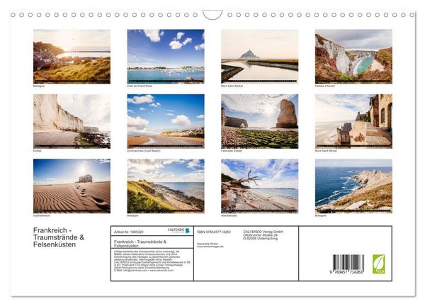 Produktbild: Frankreich - Traumstr&auml;nde & Felsenk&uuml;sten (Wandkalender 2026 DIN A3 quer), CALVENDO Monatskalender