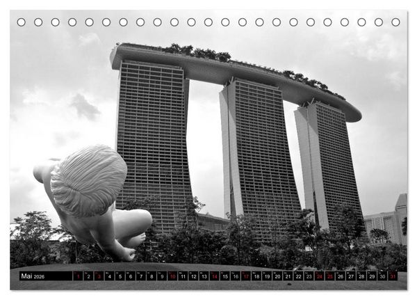 Produktbild: Singapur - Impressionen in schwarz - weiss (Tischkalender 2026 DIN A5 quer), CALVENDO Monatskalender