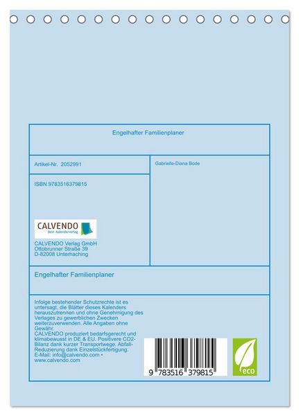 Produktbild: Engelhafter Familienplaner (Tischkalender 2026 DIN A5 hoch), CALVENDO Monatskalender