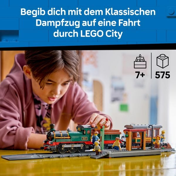 Produktbild: LEGO City 60511 Klassischer Dampfzug, Bauset mit Spielzeugzug f&uuml;r Kinder ab 7 Jahren