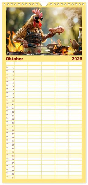Produktbild: Familienplaner 2026 - Tierisch lustige Grillmeister mit 5 Spalten (Wandkalender, 21 x 45 cm) CALVENDO