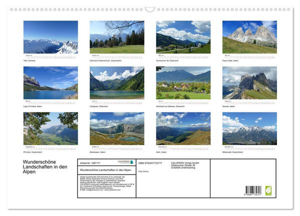 Produktbild: Wundersch&ouml;ne Landschaften in den Alpen (Wandkalender 2026 DIN A2 quer), CALVENDO Monatskalender