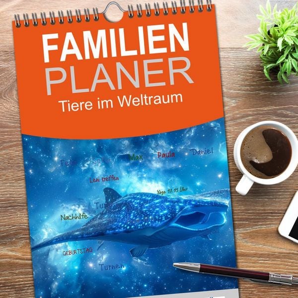 Produktbild: Familienplaner 2026 - Tiere im Weltraum mit 5 Spalten (Wandkalender, 21 x 45 cm) CALVENDO