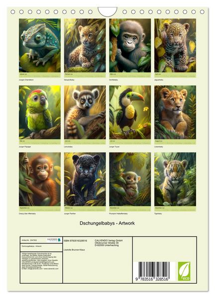 Produktbild: Dschungelbabys - Artwork (Wandkalender 2026 DIN A4 hoch), CALVENDO Monatskalender