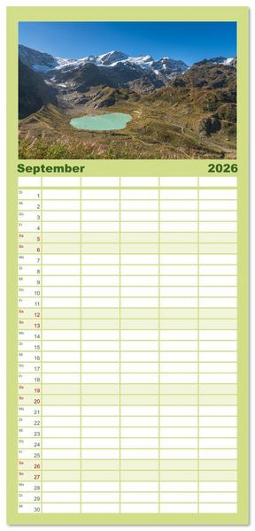Produktbild: Familienplaner 2026 - Schweizer Alpenp&auml;sse mit 5 Spalten (Wandkalender, 21 x 45 cm) CALVENDO