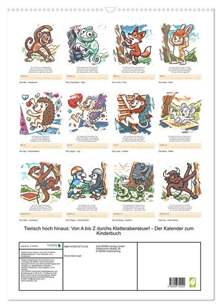 Produktbild: Tierisch hoch hinaus: Von A bis Z durchs Kletterabenteuer! - Der Kalender zum Kinderbuch (Wandkalender 2026 DIN A2 hoch), CALVENDO Monatskalender