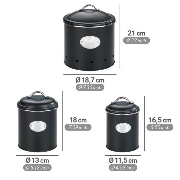 Produktbild: Aufbewahrungsdose Mod. Nero Set, 3-teilig, Vorratsdosen aus lackiertem Metall, Schwarz